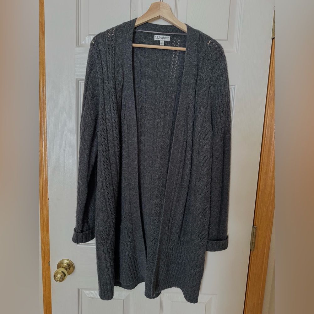 Neiman Marcus Cashmere Charcoal Gray Open Front Cardigan Sweater